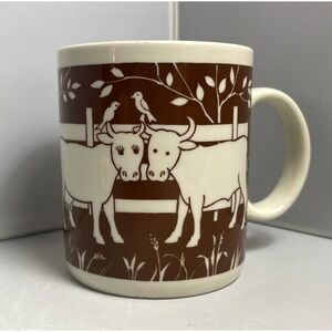Vintage PAPEL Cow Mug Barnyard Animals Series Coffee Mug Brown Country Bird